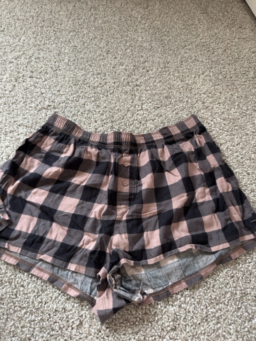 PINK Victoria's Secret Pink and Black Buffalo Plaid Lounge Shorts